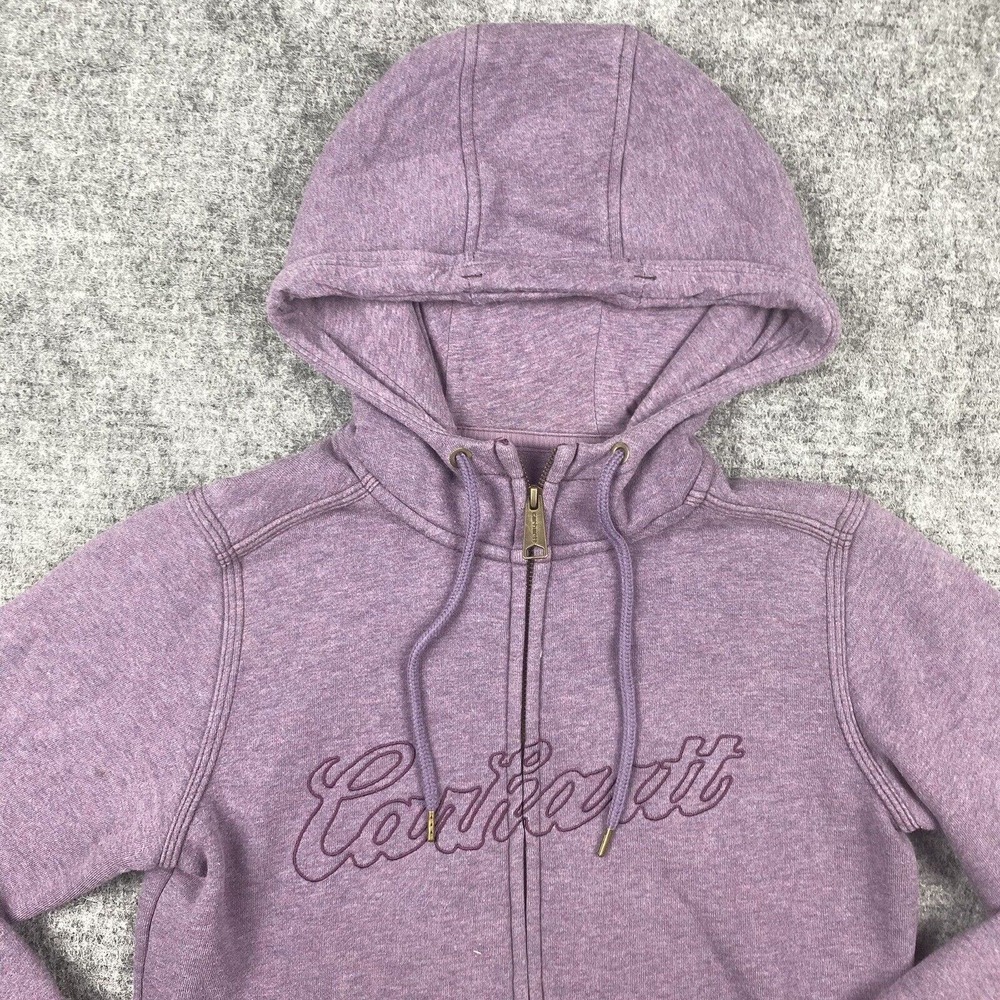 Carhartt Sweatshirt Jacket Women XS Purple Full Zip Spell Out Embroidered Hoodie - Picture 2 of 13